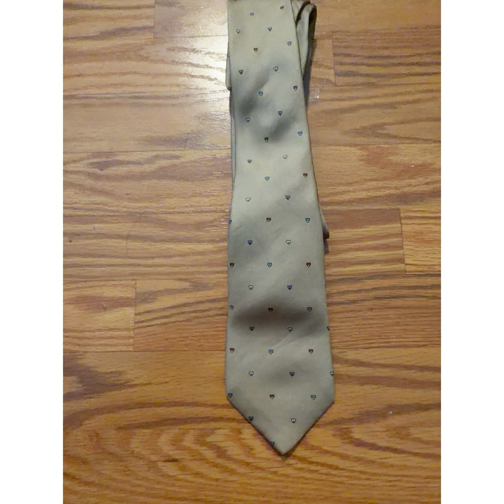 Dellacroce 100% Pure Silk Necktie Taupe Mini Crest Foulard Made in Italy